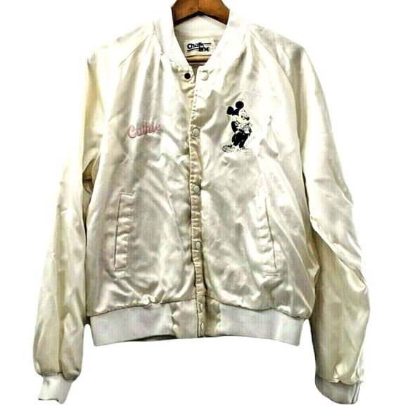 Walt Disney Mickey Mouse Chalk Line Satin Bomber Jacket Large 1987 Sixty Years - Picture 1 of 12